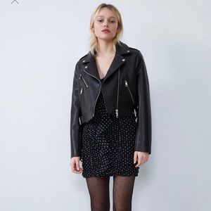 NWT! Zara Cropped Black Faux Leather Jacket Sz. XS